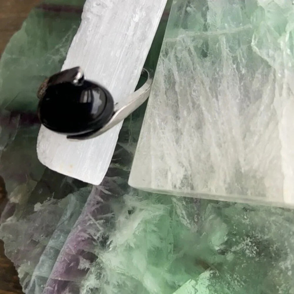 Black onyx and silver evils eye statement goth ring - Picture 1 of 6